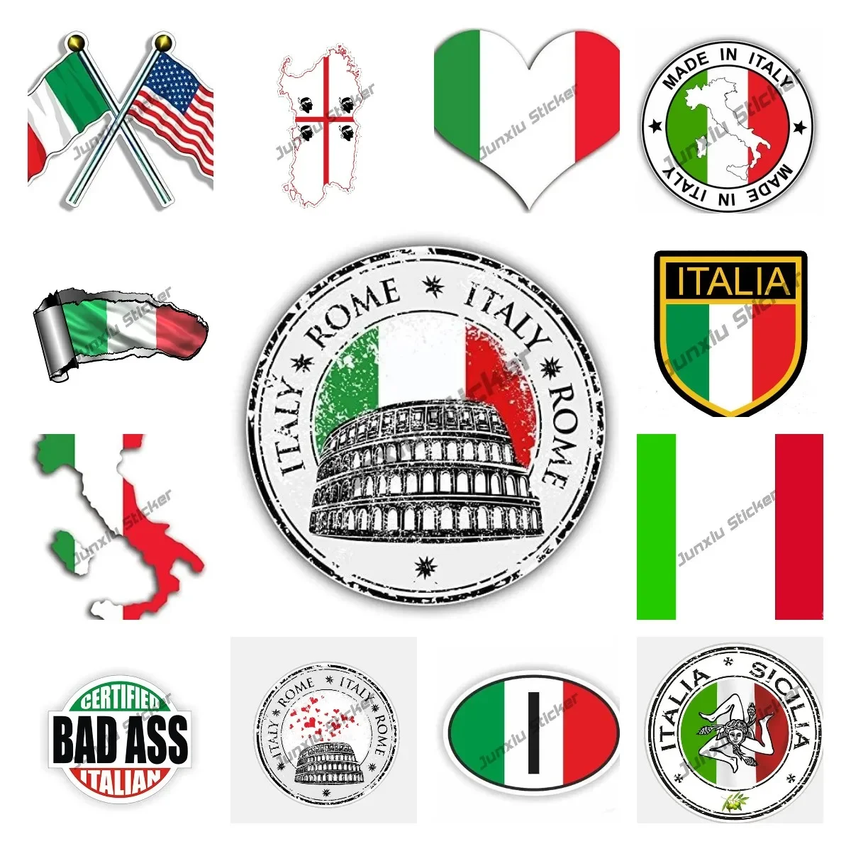 Italian Map National Flag Decal Vinyl Sticker The Flag of Italy Tricolor Bandiera Weatherproof Grill Emblem Motorcycle Decal