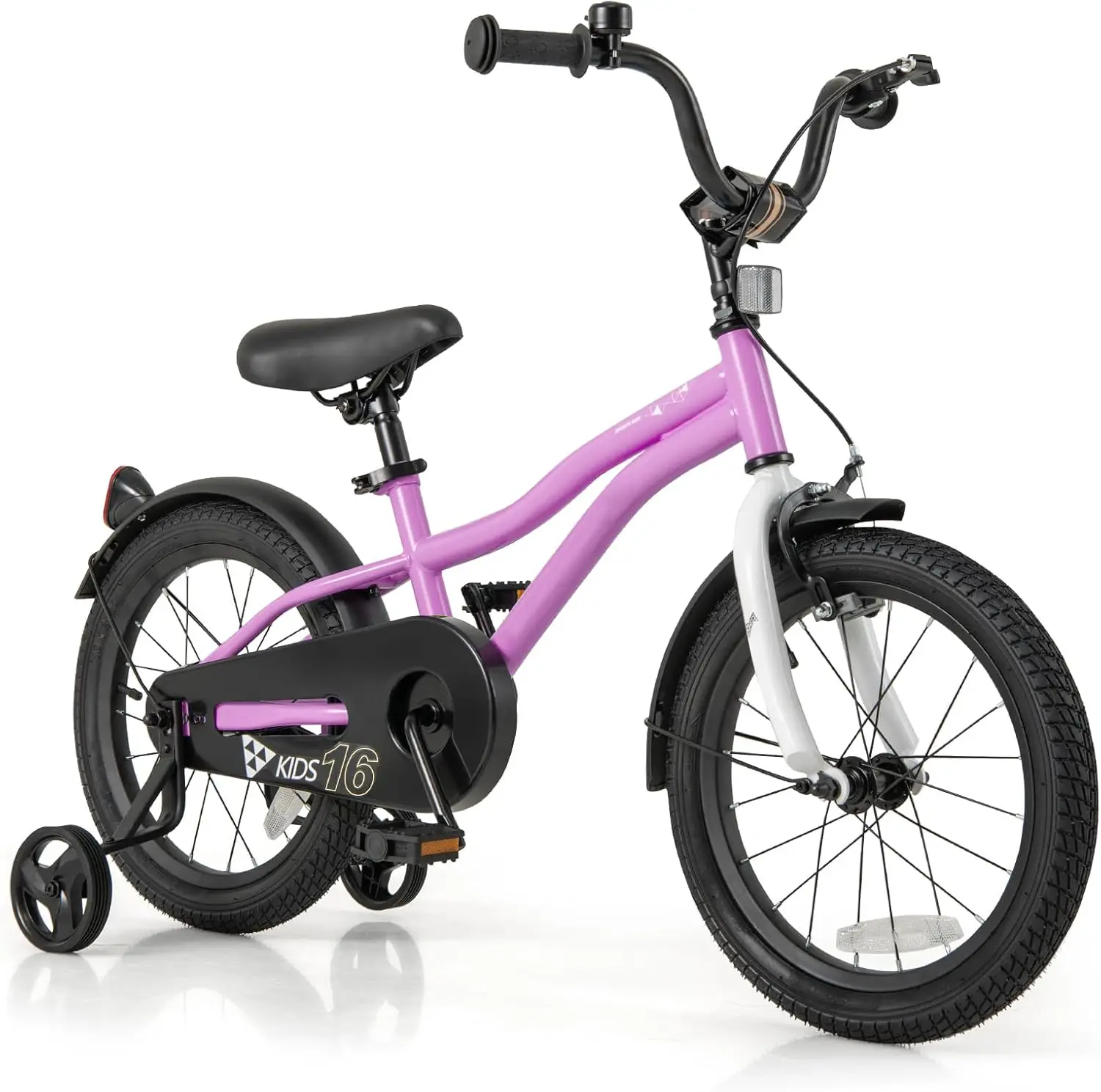Kids Bike, 12 14 16 Inches Sporty Bicycle with Training Wheels, Adjustable Seat, Handbrake & Coaster Brake, Reflectors, Girls