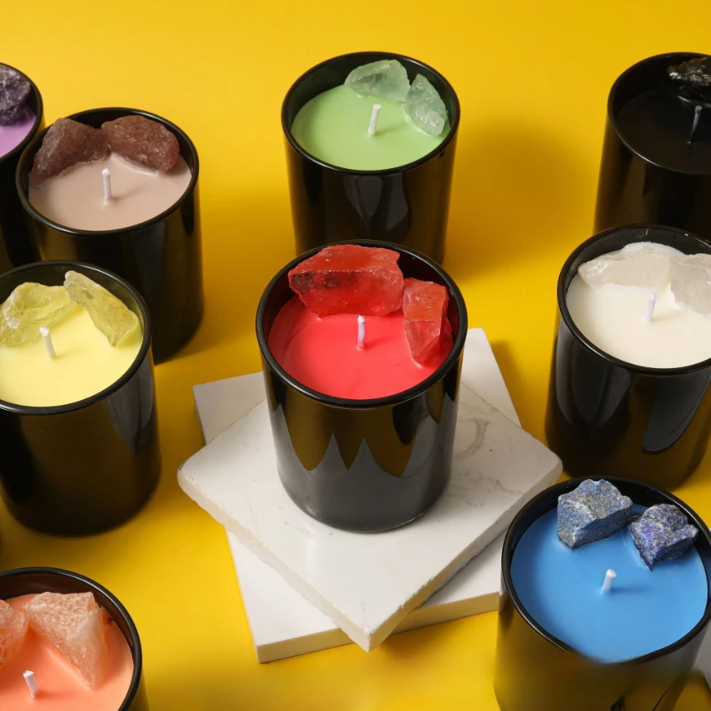 Aromatherapy Candle 8oz Black Matte Glass Colored Pure Natural Crystal Soy Wax Smokeless Creative Aromatherapy Candle Gift
