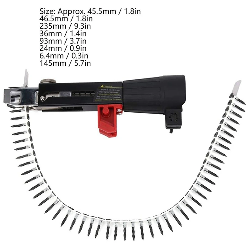 Bor listrik dengan obeng hitam, adaptor pistol paku rantai otomatis, peralatan pengencang sekrup dipasang di bor listrik