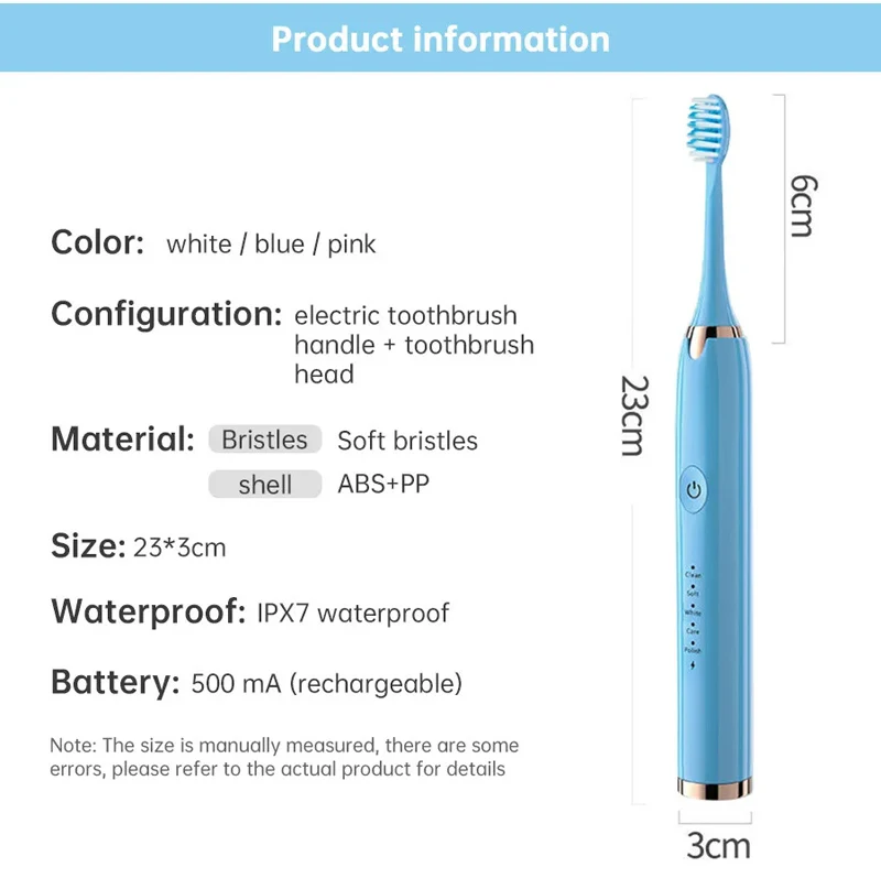 New Smart Electric Toothbrush USB Rechargeable Teeth Clean Whitening Sonic Toothbrush Timing Tooth Brush With Replacement Heads