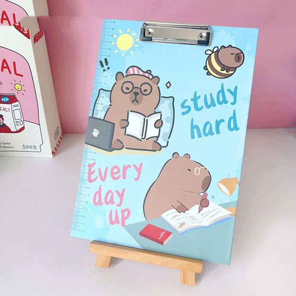 With Low Profile Gold Clip Capybara Writing Pad Document Folder Paper Organizer A4 File Folder Board Clamp Cartoon Kawaii