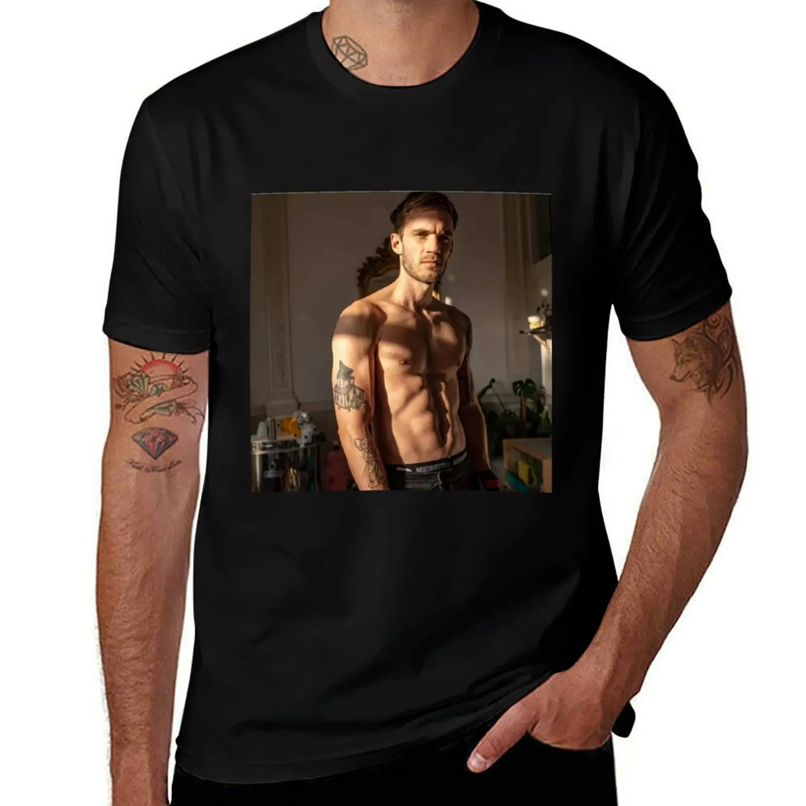 PewDiePie Shirtless Muscles T-Shirt High Elasticity Sports Tee Shirt T-Shirt