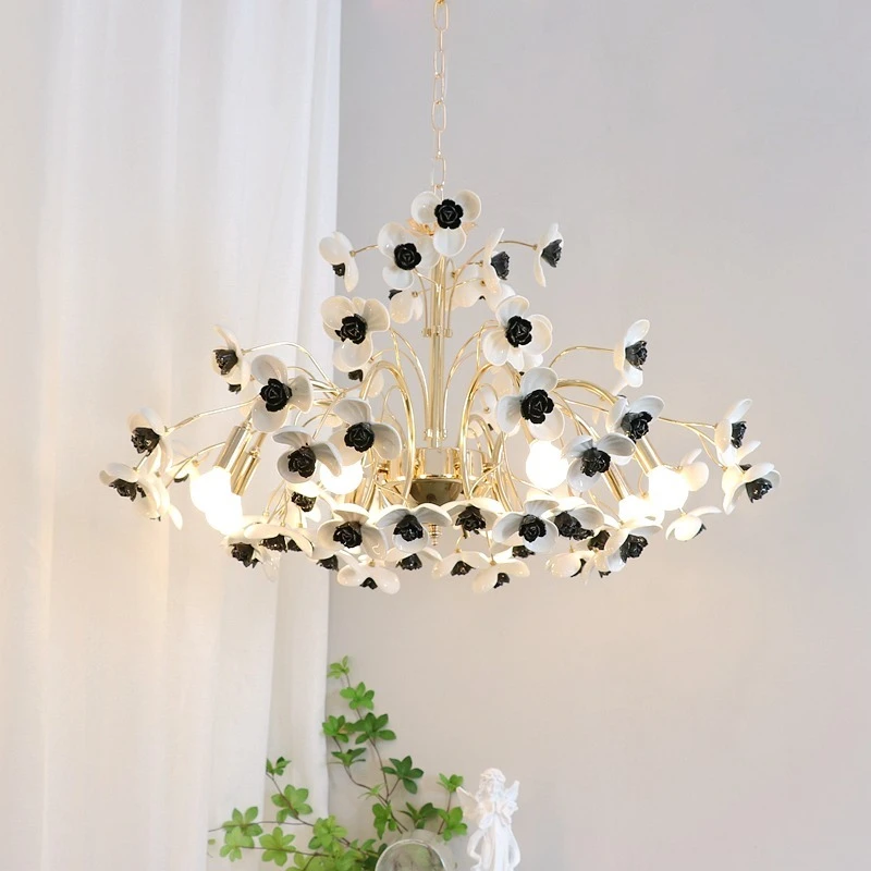 

French Countryside Flower Led Ceiling Chandelier Home Decoration Living Room Bedroom Dining Room Villa Duplex Lighting Fixtures