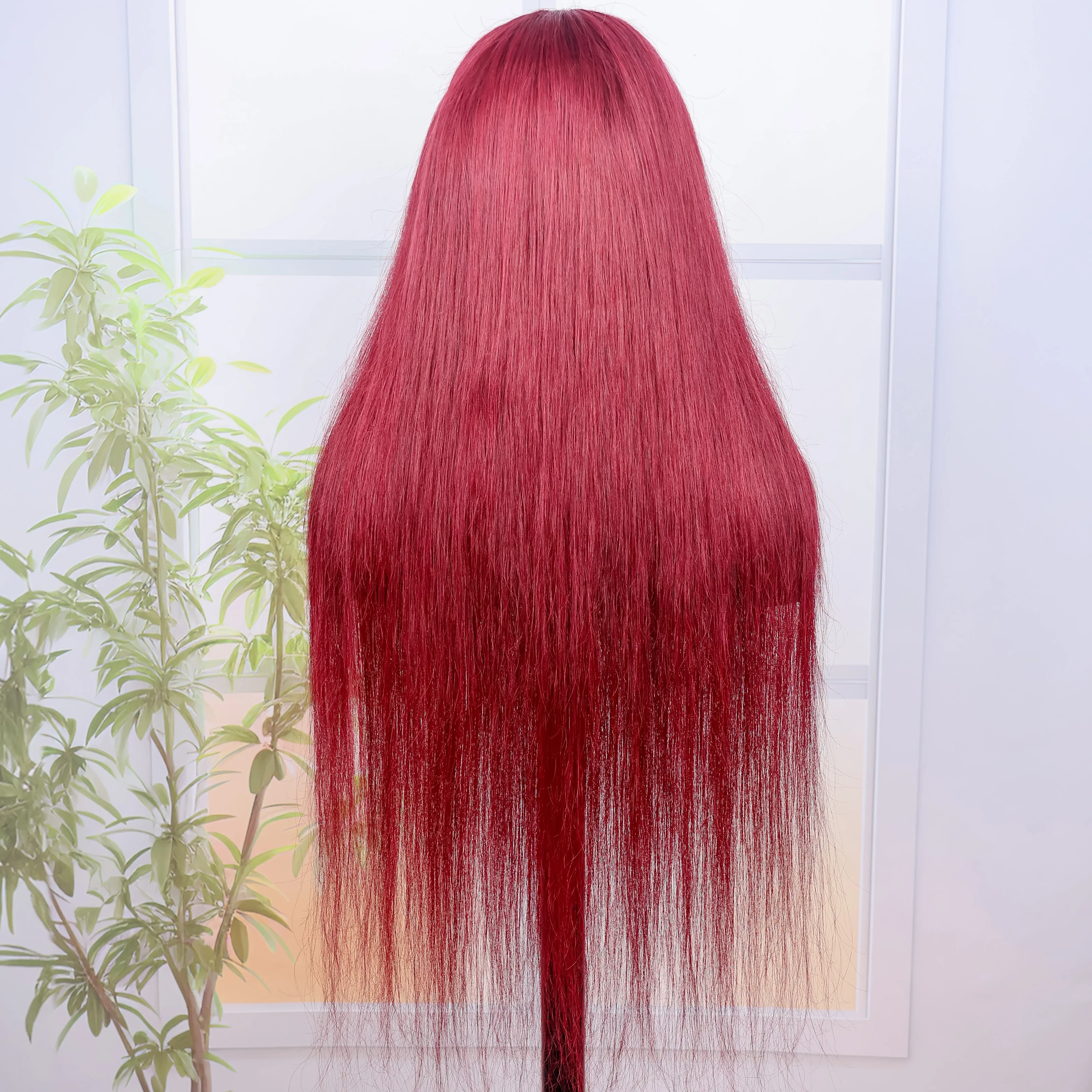 بورجوندي مستقيم الشعر الطويل 13x6 Hd الدانتيل الشفاف أمامي خصلات الشعر المستعار الإنسان 200 الكثافة 99J العظام الحمراء مستقيم الدانتيل شعر مستعار أمامي