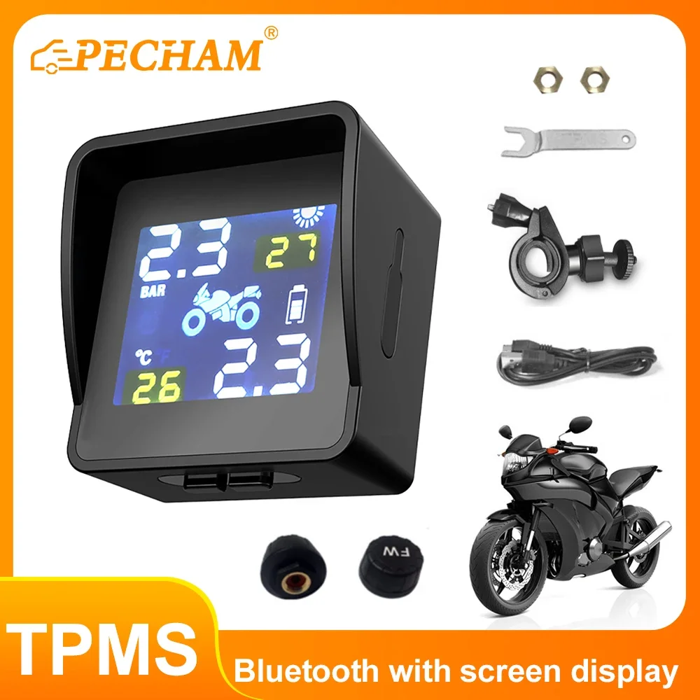 Motorcycle TPMS Tire Tyre Pressure Monitoring Alarm System Solar Charging High-precision Tire Pressure Monitoring With 2 Sensors