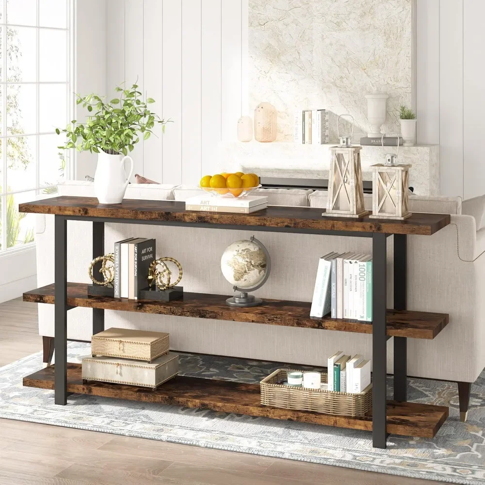 70.8 Inch Extra Long Console Table for Entryway,Narrow Hallway Table,Wood Sofa Table with 3 Tier Storage Shelves for Living Room