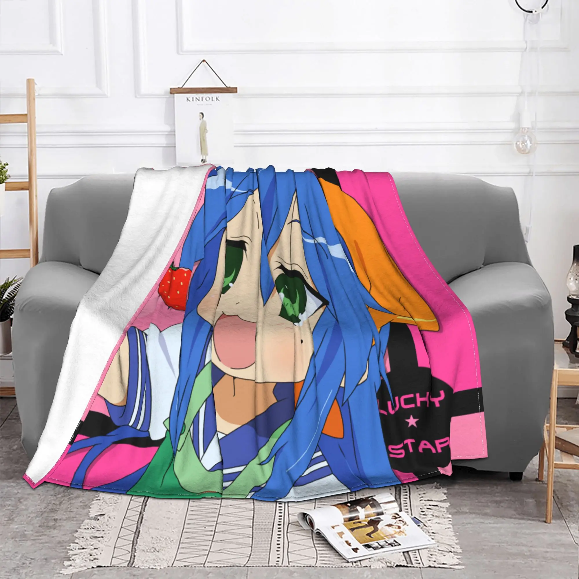Kawaii Konata Izumi Knitted Blanket Lucky Star Japan Anime Flannel Throw Blanket Summer Winter Decoration Soft Warm Bedspread