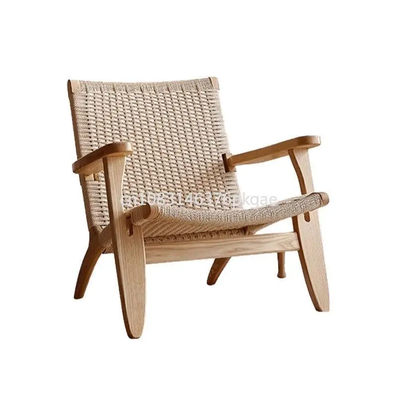 Solid Wood Rattan Sofa Chair Living Room Armchair Home Leisure Rope Backrest Simple Modern Lazy Rocking Chair Furniture