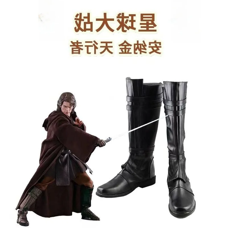 Anakin Skywalker Black Heightening Pads Unisex COS Shoes round Toe Flat Heel PU KPU Spring Autumn Seasonal Wear
