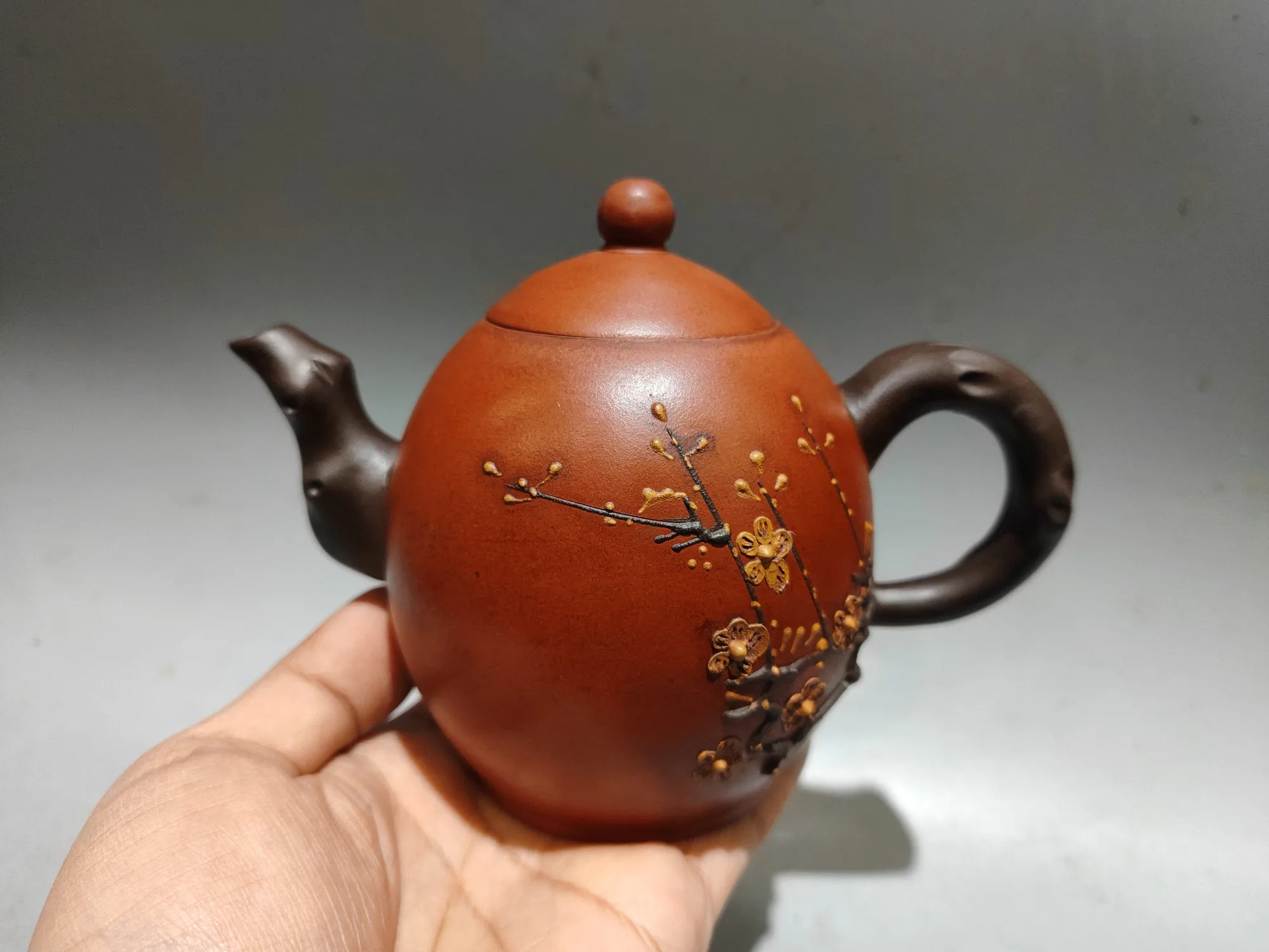 Purple Clay Pot Two tone tree stump spout pot plum blossom pattern Tree Root Mouth Pot Egg shaped teapot Kettle Teapot Pot Tea