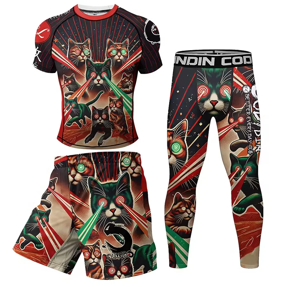 New Men Rashguard Jiu Jitsu T-shirts+Pants 4Pcs/Sets Bjj MMA Boxing Jerseys Kickboxing Muay Thai Shorts Sport Clothing Fightwear