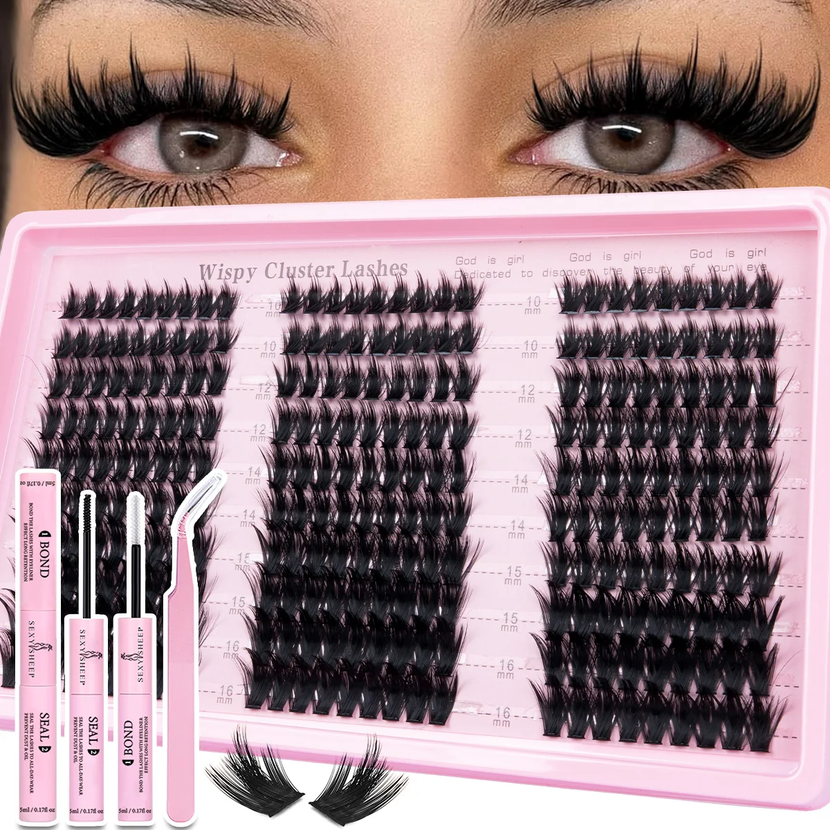 Wimpern-Cluster-Set, Wispy-Wimpernverlängerungen, Natürliches DIY-Wimpernverlängerungs-Set, 10-16mm C-Curl Einzelwimpern mit Kleber und Versiegelung – Detail 4