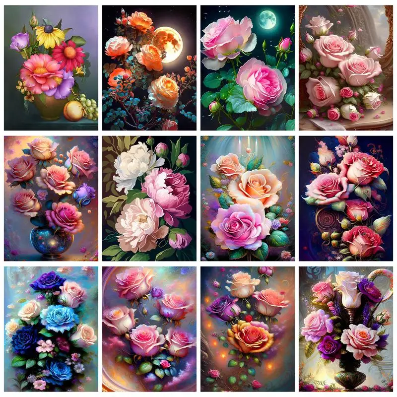 

RUOPOTY Frame Painting By Numbers Kits Flowers Drawing On Canvas Picture With Numbers For Home Decors