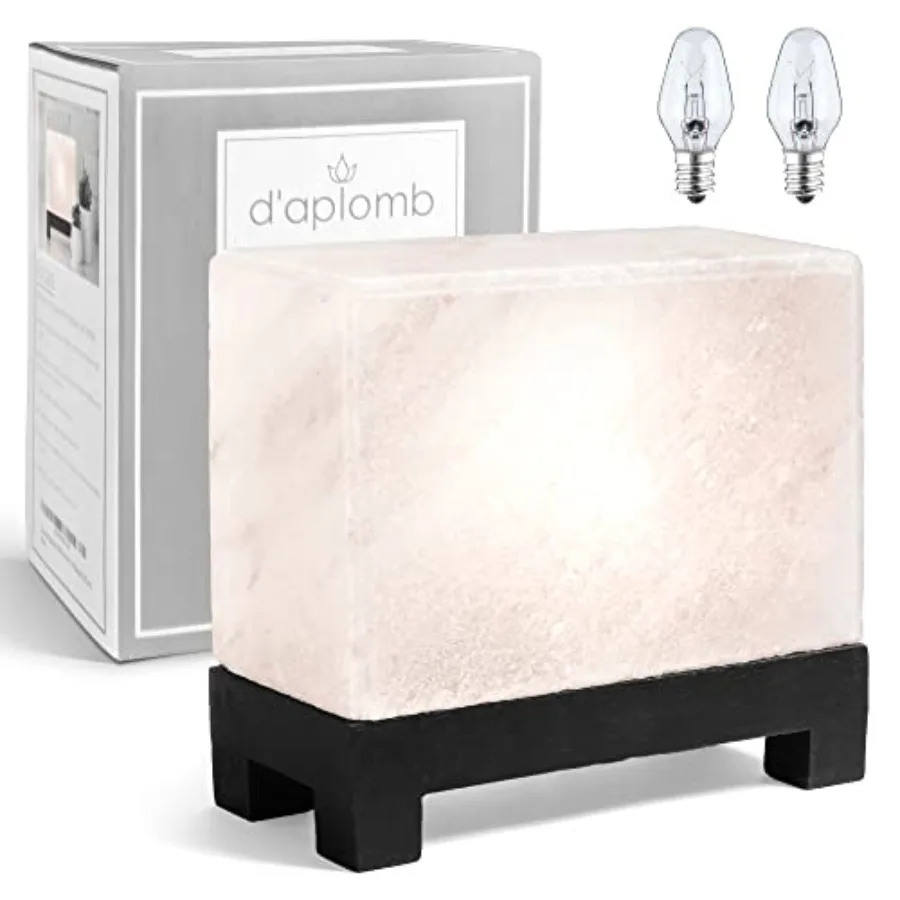 Lámpara de Sal del Himalaya 100% Auténtica y Natural; Tallada a Mano, Moderna, Rectangular, de Cristal de Sal Blanco Raro del Himalaya