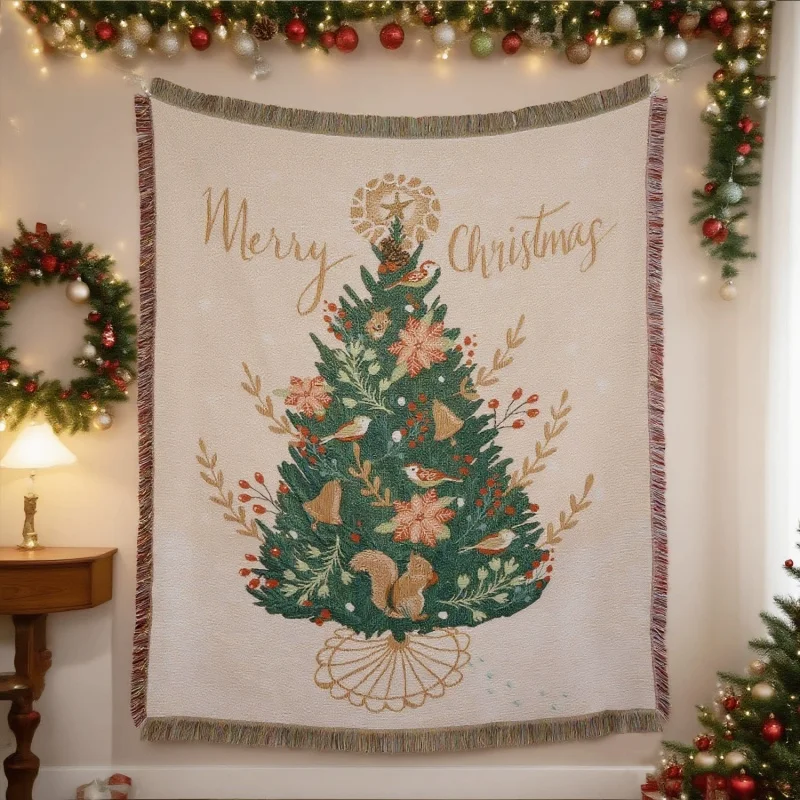 Tassel Blanket For New Year Gift Christmas Tree Throw Blankets Thread Xmas Party Wall Decor Tapestry Sofa Cover For Travel Home