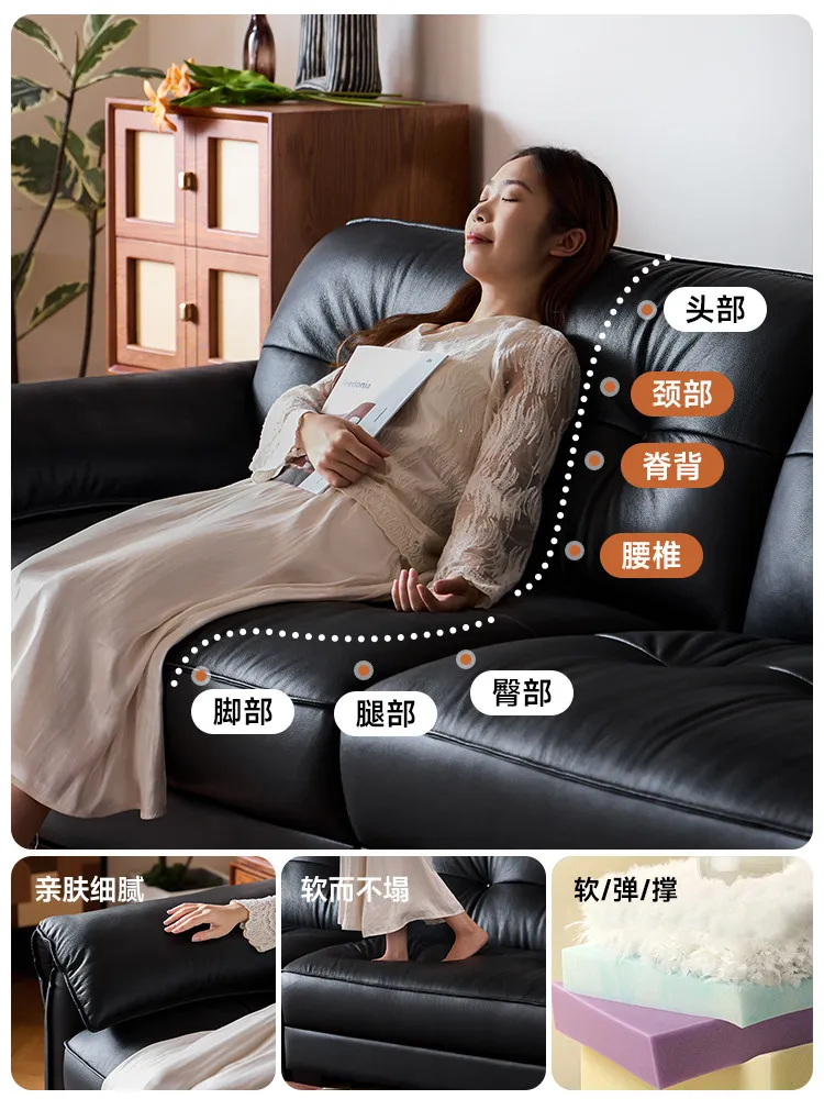 Sofa living room italian normcore first layer cowhide straight row retrofor home living room sofa