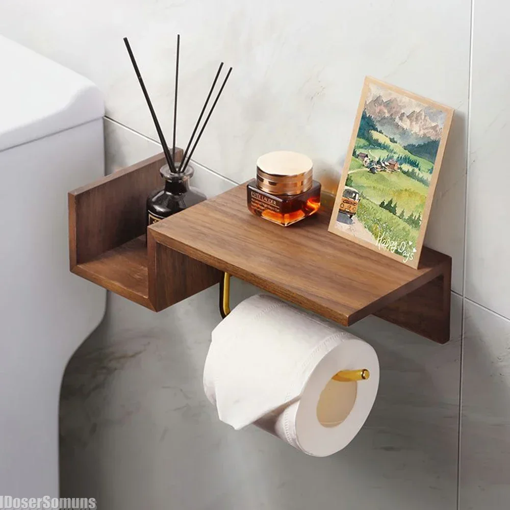 

Solid Wood Tissue Holder Tissue Box Toilet Roll Holder Punch-free Wall-mounted Storage Box Storage Rack Bathroom Accessories