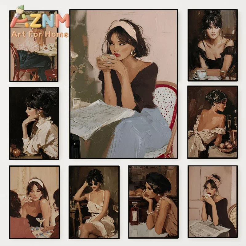 1pc frameless Vintage Elegant Woman Poster Moody Cosy Feminine Casino Bar Scene Canvas Wall Art for Club Living Room Home Decor