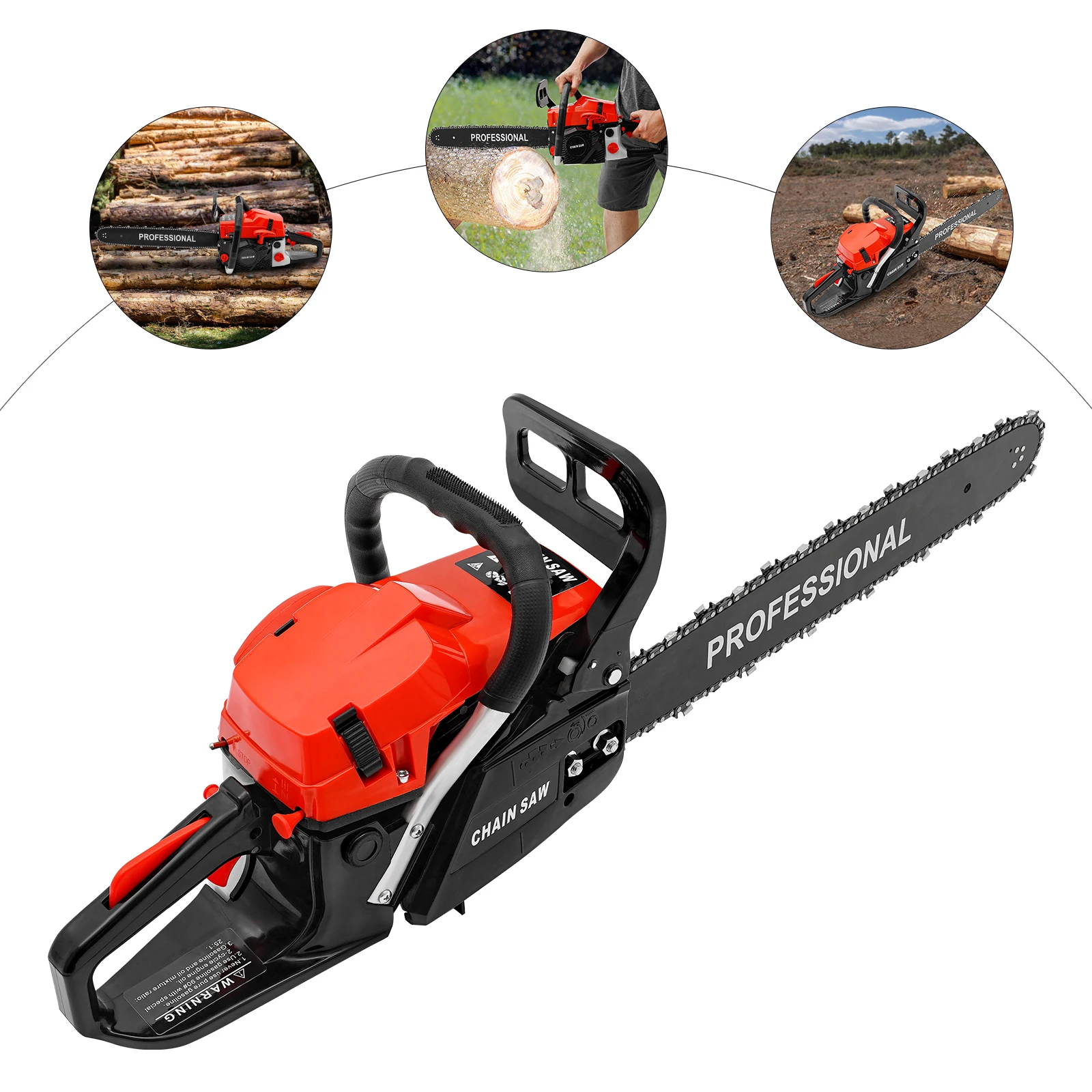 

Gasoline Powered Chainsaw 2 Stroke 62CC 20" Gasoline Chain Cycle Engine Wood Cutting Gas Chain Saw