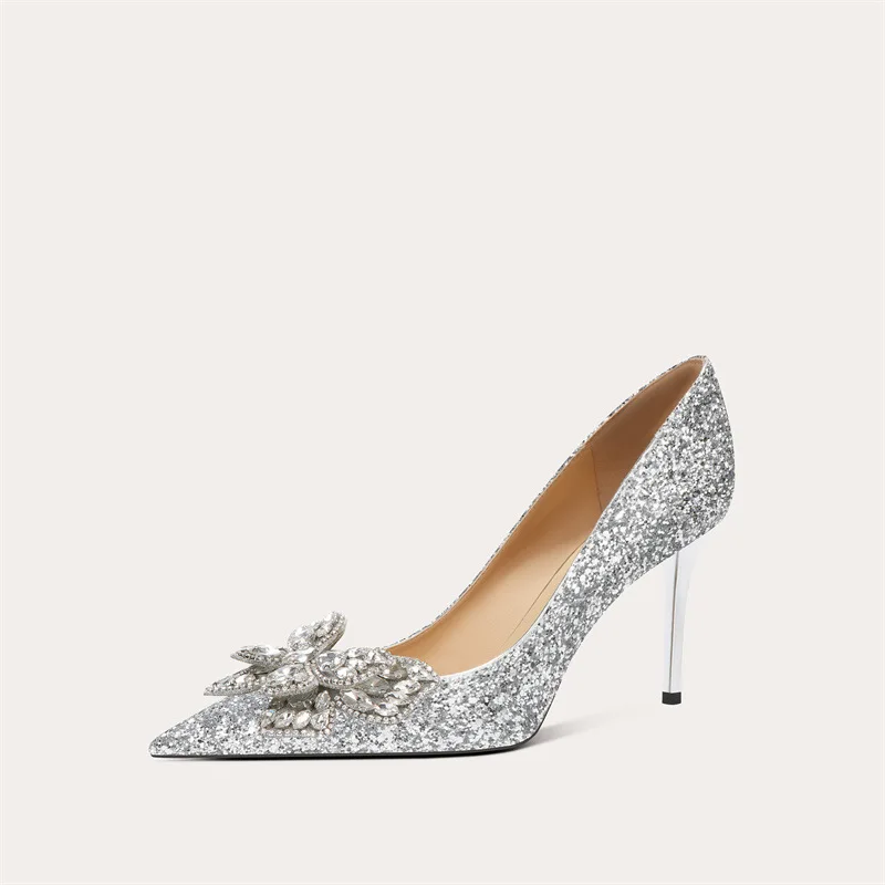 

A22, свадебные туфли на высоком каблуке с бабочками и блестками, со стразами, банкетная женская обувь, элитные туфли с острым носком, Chaussures