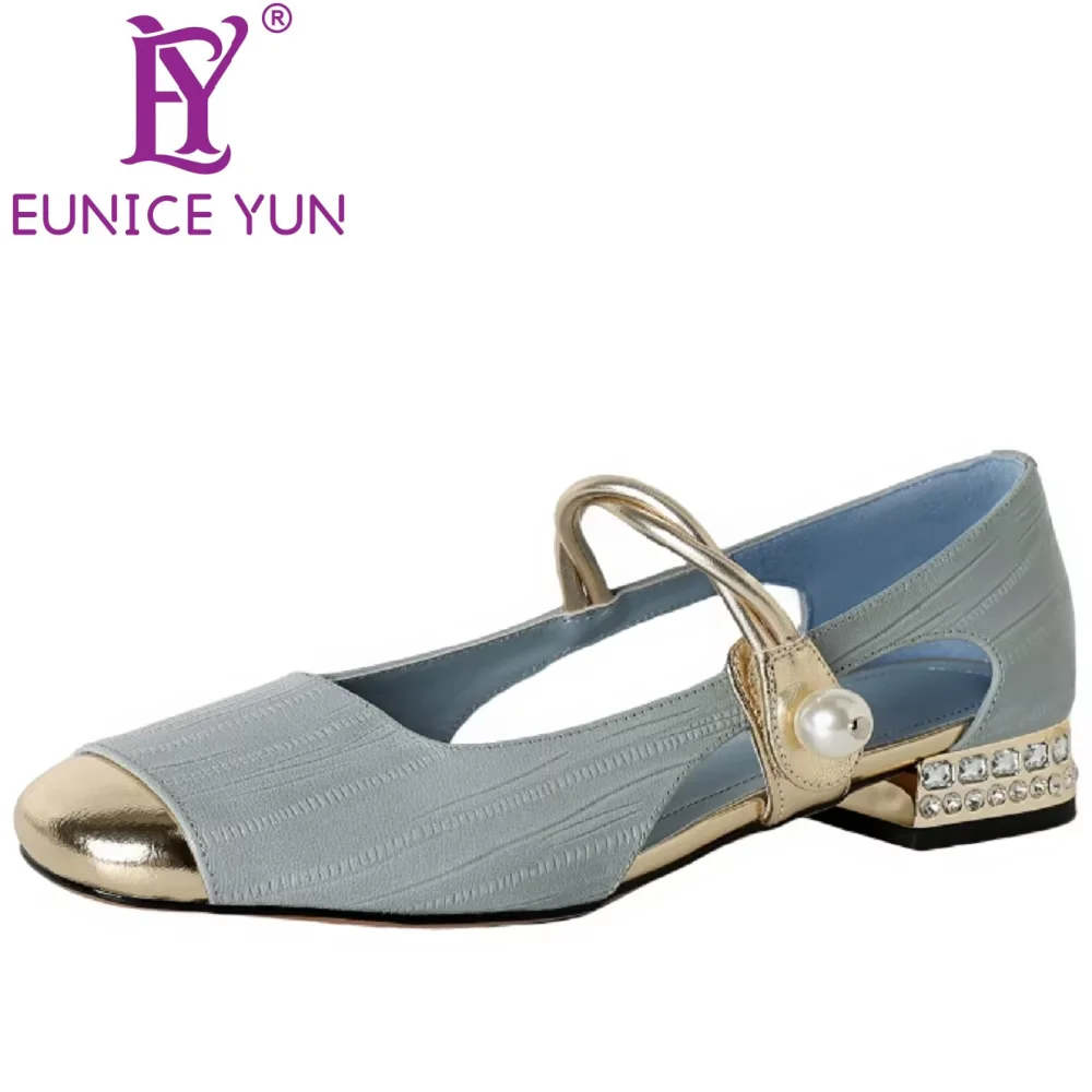 

【EUNICE YUN】Женская офисная женская обувь из натуральной кожи с квадратным носком ручной работы, разноцветная уличная повседневная офисная женская обувь на массивном каблуке, размеры 34-40