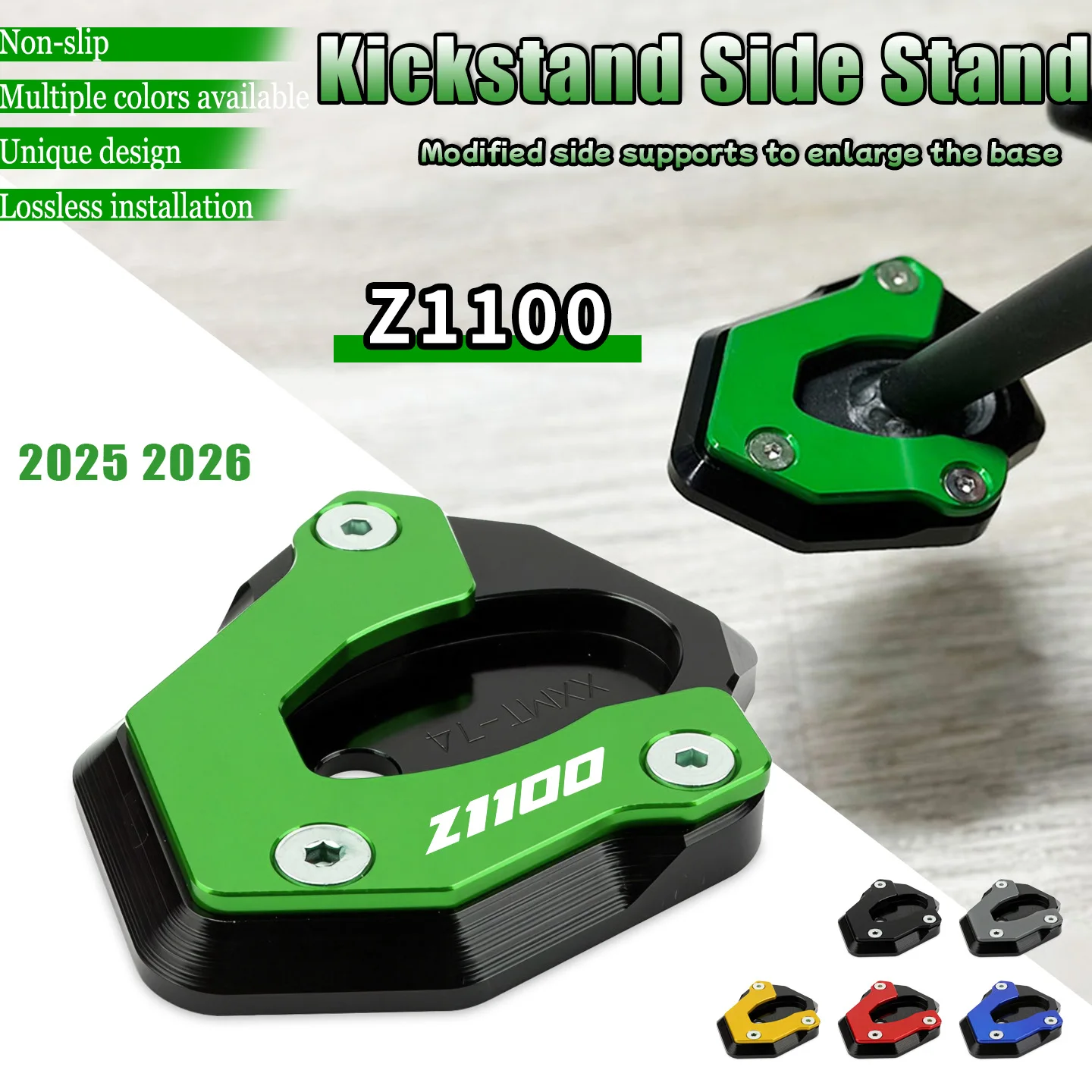 

For Z1100 Z1100 SE 2026 Motorcycle Accessories CNC Kickstand Foot Side Stand Extension Pad Support Plate