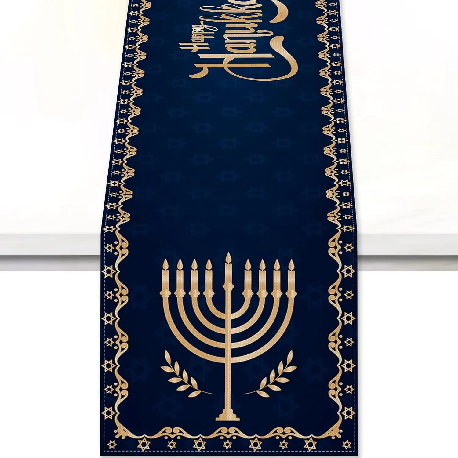 Hanukkah Linen Table Runner Jewish Holiday Table Decor Chanukah Festival Day Kitchen Dining Table Runner Hanukkah Decorations