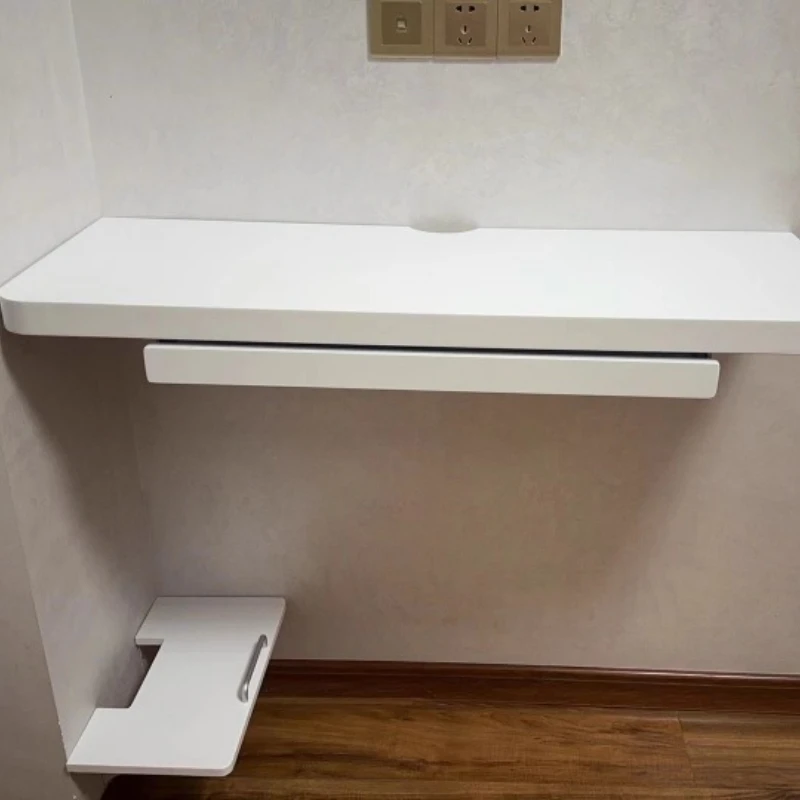 ‌ مكتب حائط زاوية للمساحات الصغيرة - طاولة كمبيوتر عائمة قابلة للطي موفرة للمساحة، محطة عمل مريحة للمكتب المنزلي مع مساحة تخزين