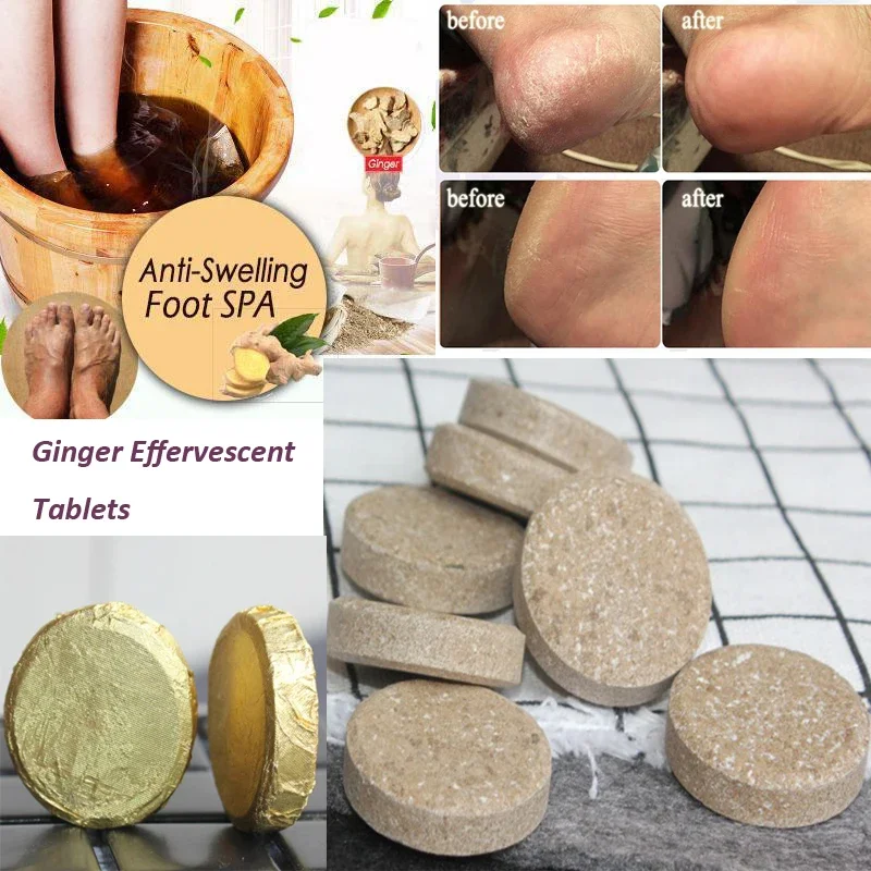 Anti-Inchaço Ginger Foot Soak, Comprimidos Efervescentes SPA, Tratamento para Edema Tornozelo e Dor, 10pcs por lote