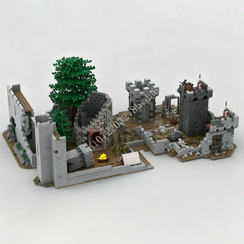 

2936 PCS Medieval Destroyed Castle Ruins Building Blocks With Campfire And Skeleton Scene Assembly Man Gift For Adult Collectors