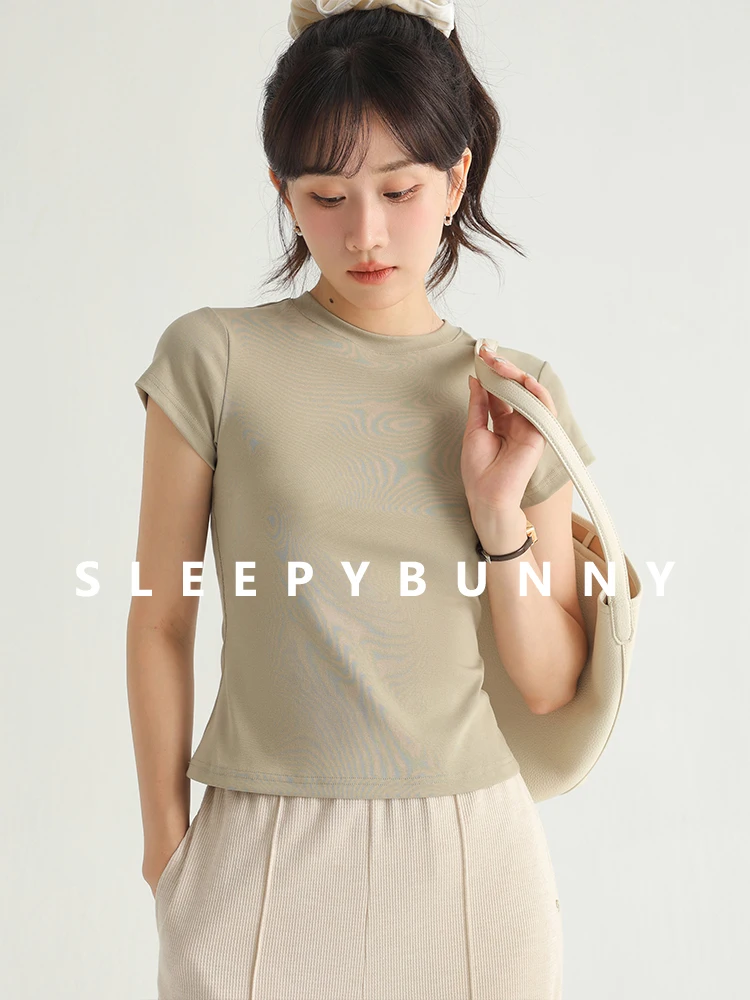Women Casual Slim Fit Cap Sleeve Round Neck T-Shirt Summer Petite Stretch Tee Versatile Basic Short Sleeve Top for Daily Wear