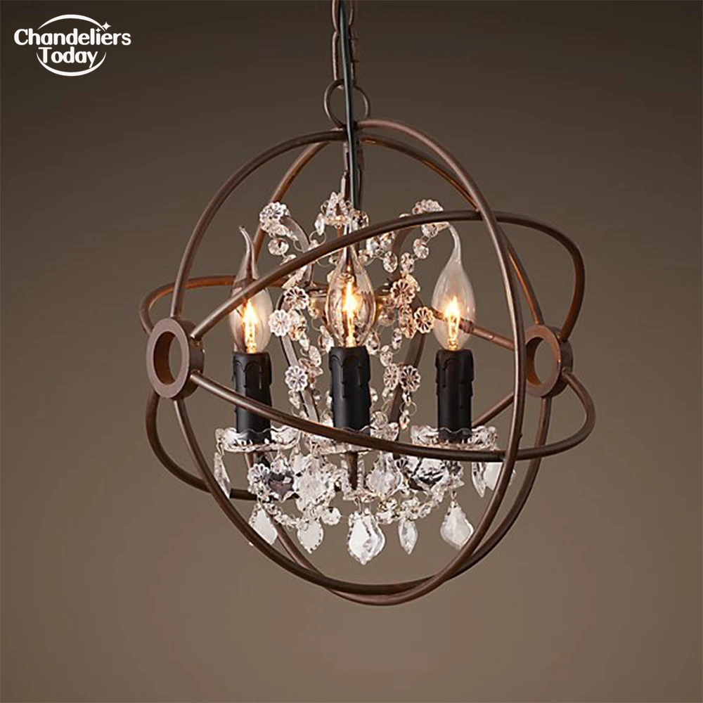 Foucault\'s Orb Crystal Chandelier Traditional Globe Rustic Pendant Chandelier LED Vintage Clear Cristal Light Fixture for Foyer