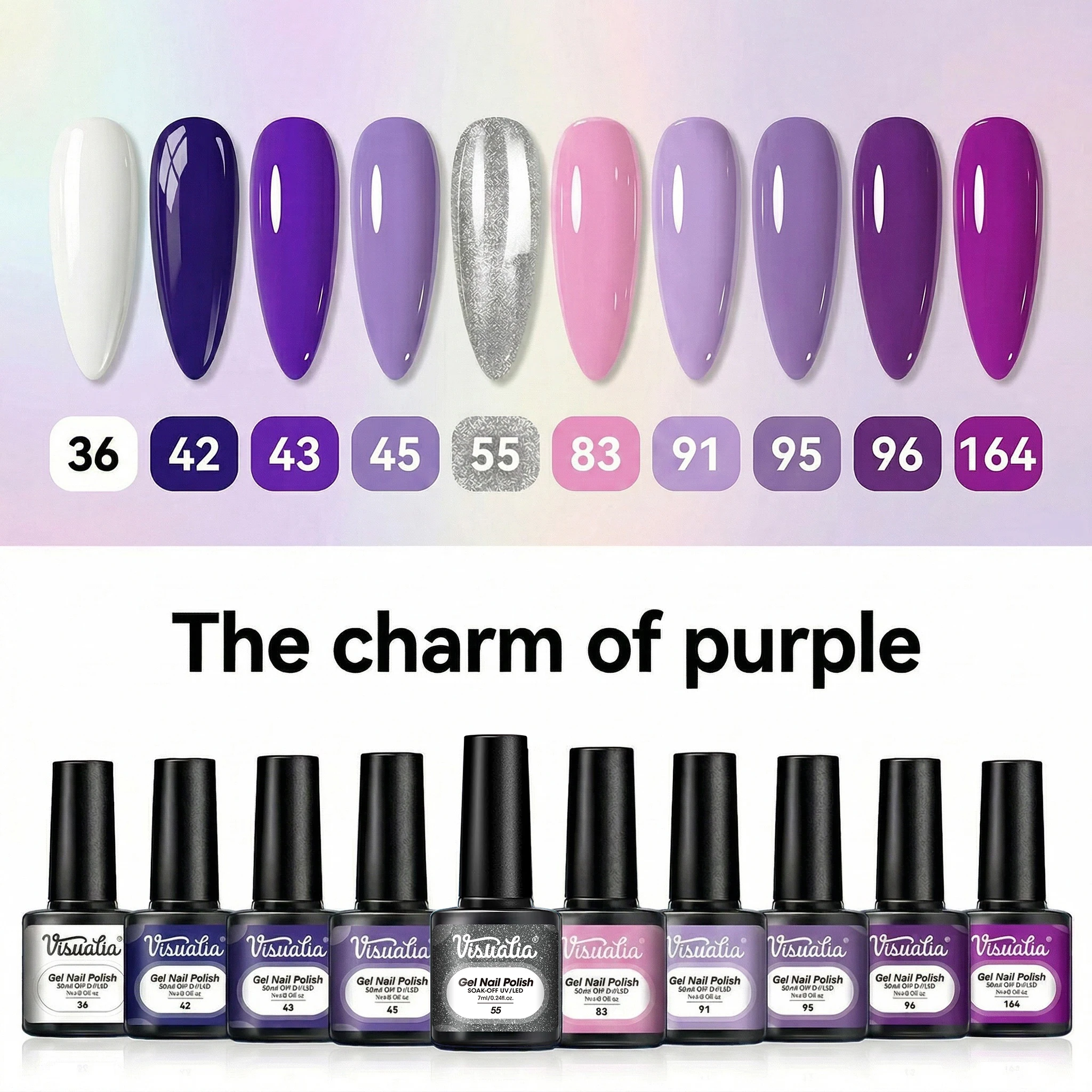 Purple solid color gel nail polish single tube, DIY home nail art salon product, each tube is 7ml, suitable for nail artists' cr
