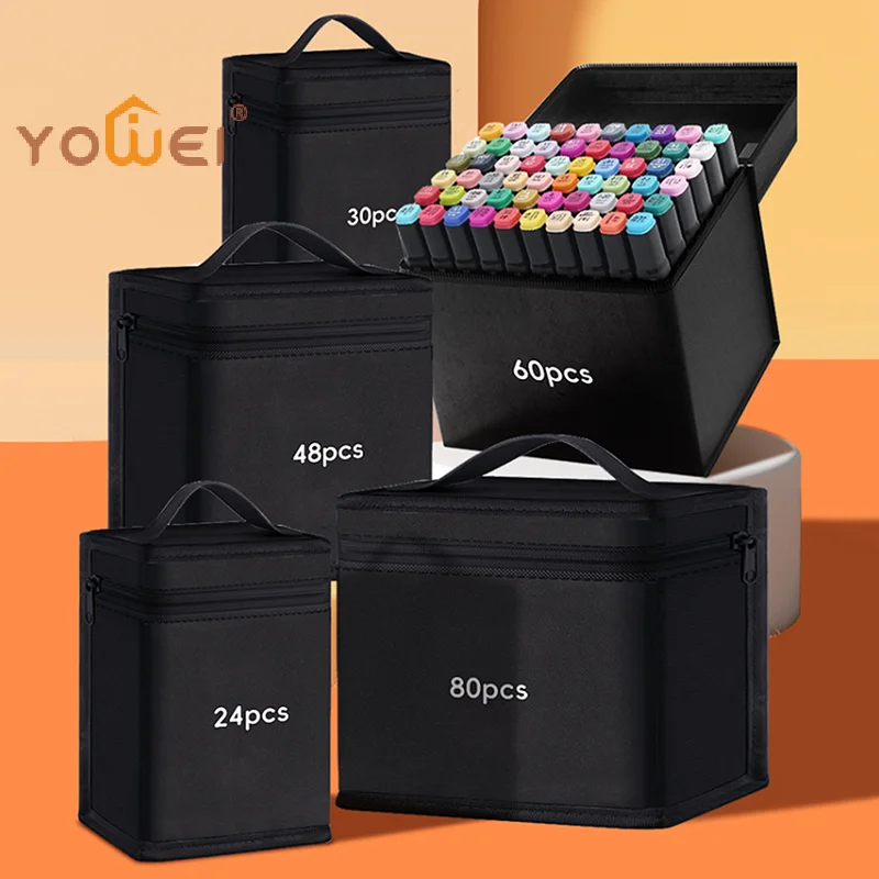 Latest Markers Pen Black Storage Bag Massive Large Capacity Zipper Canvas Pencil Bag Watercolor Pen Stationery Bag Portable
