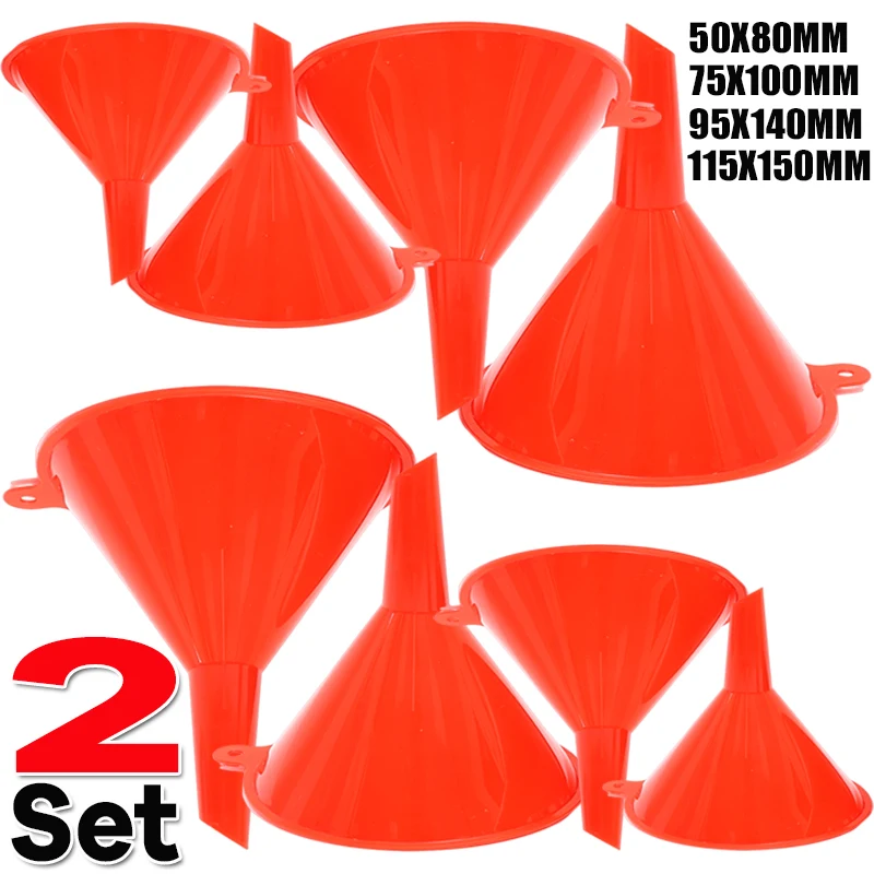 4/8pcs Red Plastic Funnel Set for Car Gasoline Engine Oiling Funnel Auto Home Kitchen Function Plastic Funnel Home Lab