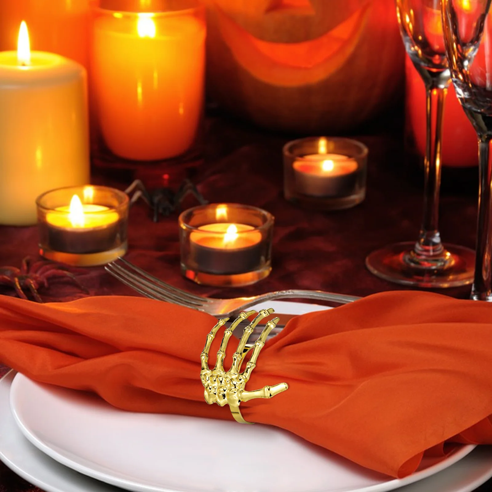 

6Pcs Alloy Halloween Napkin Buckles Ghost Palm Shaped Creative Decorative Napkin Holders Dining Table Party Essentials