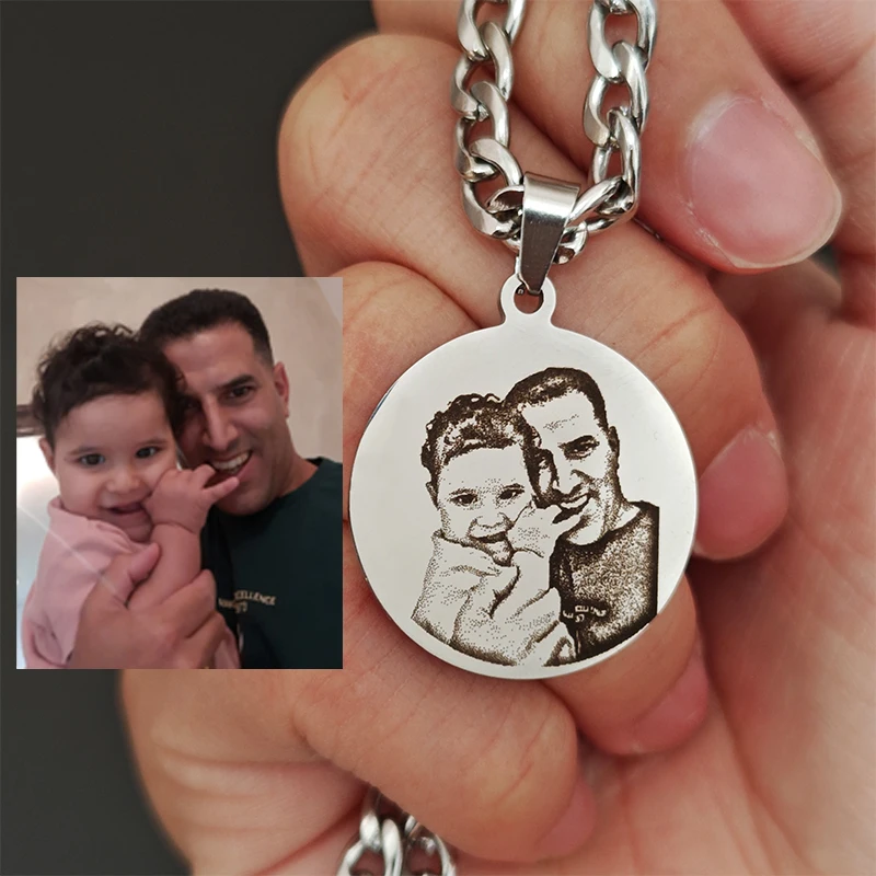 Customized Family Photo Pendant Custom Personalized Portrait Necklace 304L Stainless Steel Memorial Necklace Anniversary Gift