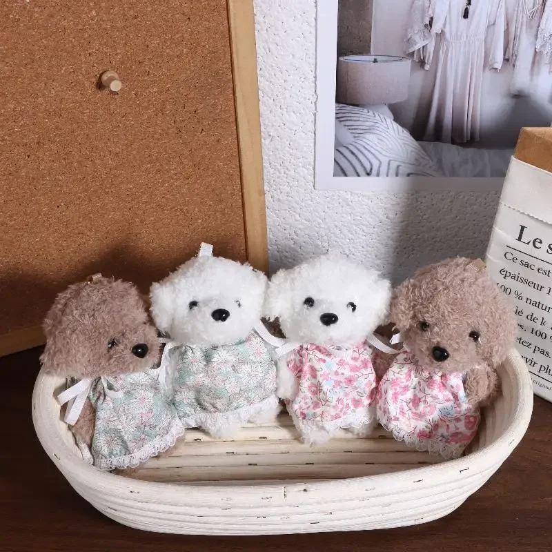 눈길을 끄는 만화 꽃무늬 스커트 봉제 강아지 열쇠 고리; 장식용 박제 개 인형 가방 참 선물