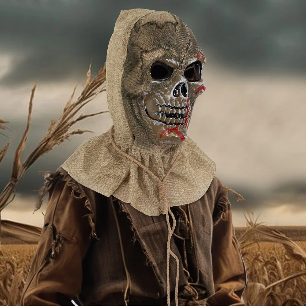 Halloween Scarecrow Skull Demon Mask Cosplay Bloody Burlap Skeleton Helmet Halloween Dress Up Carnival Party Costume Props