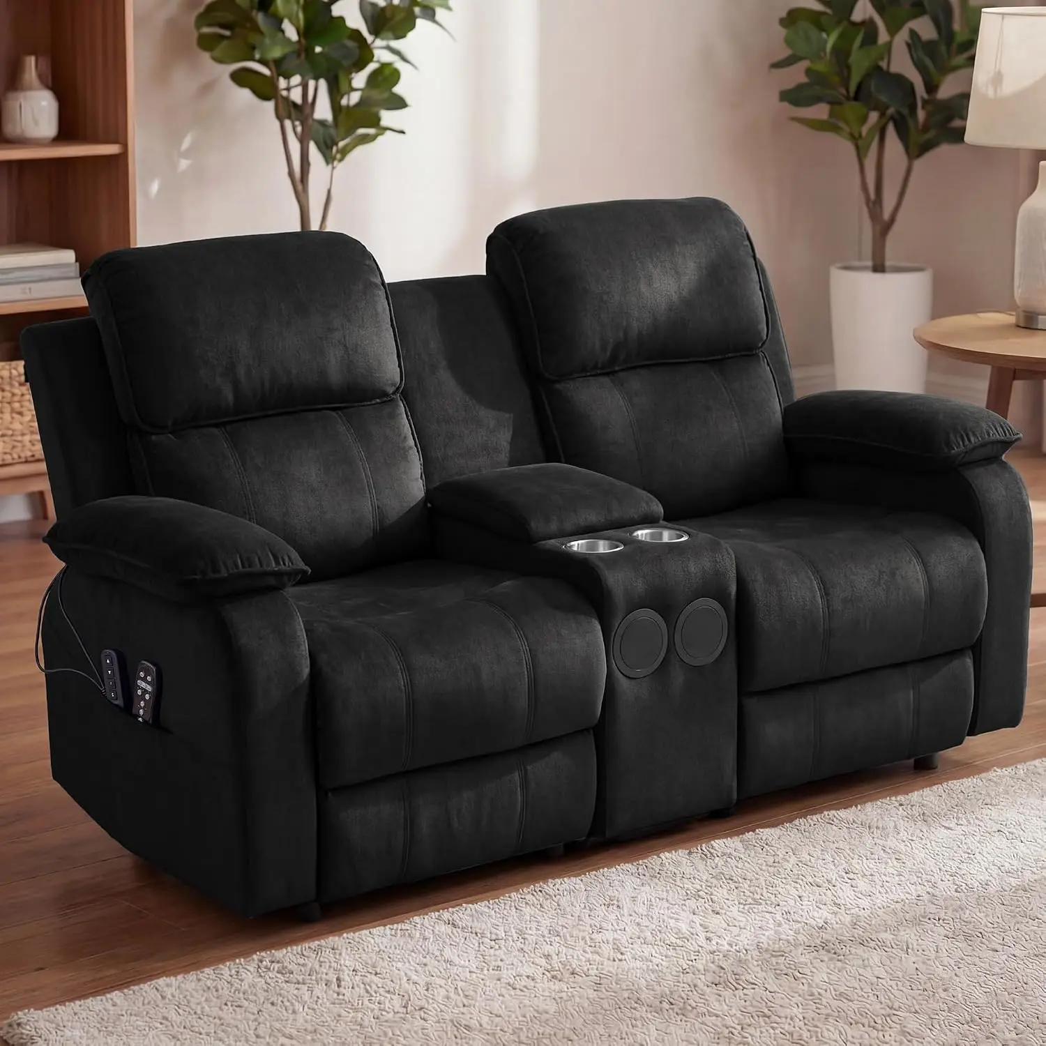 Redlife Power Loveseat Recliner Sofa with Console, Soft Flannel, Customized