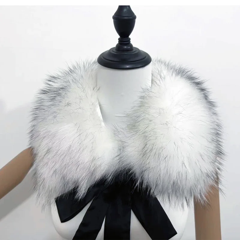 Raccoon Fur Collar Women Winter Coat Hood Decor Furry Fur Collar Fashion Warm Coat Shawl Natural Raccoon Fur Scarf Neck Warmer