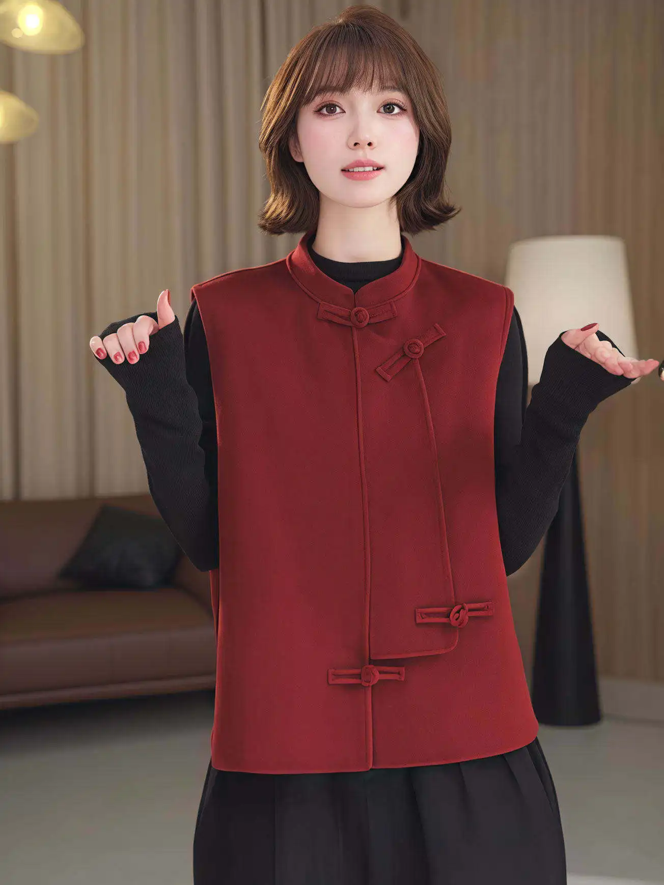 

Qingdao New Year Red Woolen Vest Women's Autumn Winter Svel Chinese Sle Button up Loose Fit Faionable Online Exclusive