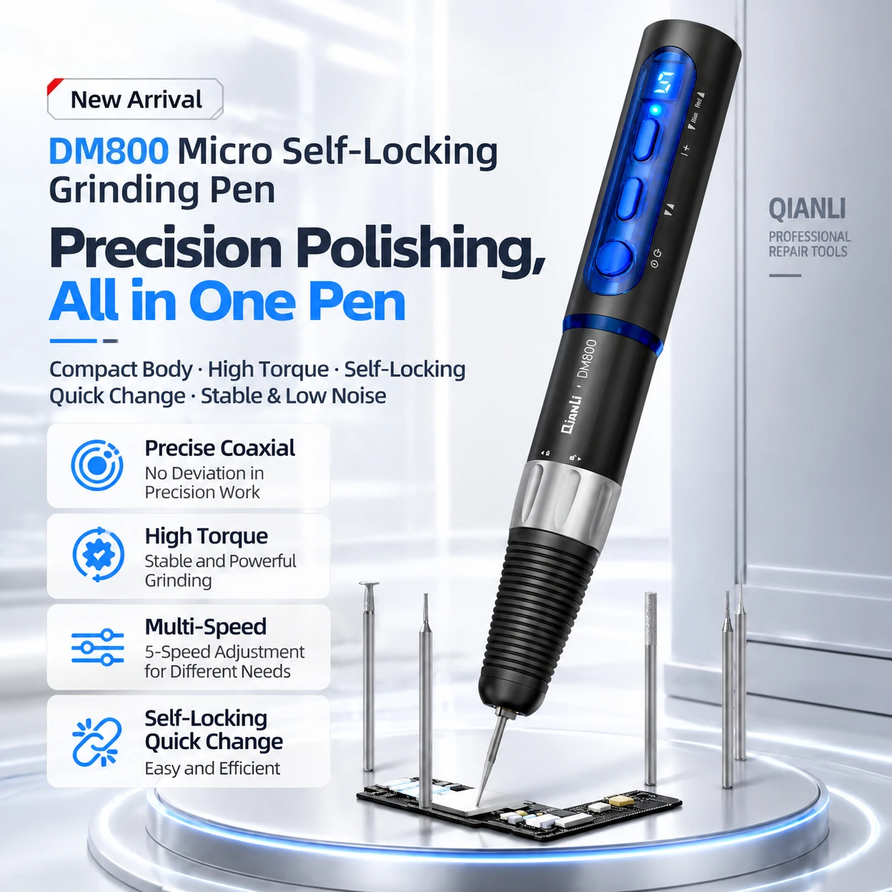 QIANLI DM800 Micro Grinding Pen High Torque Rotary Tool For PCB Cutting IC Chip Repair And Precision Polishing