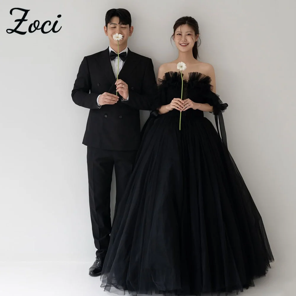 

Zoci Korea Elegant Black Wedding Ball Gown Off the Shoulder Tulle A-line Wedding Dresses Customized Photo Shoot Gown for Bride