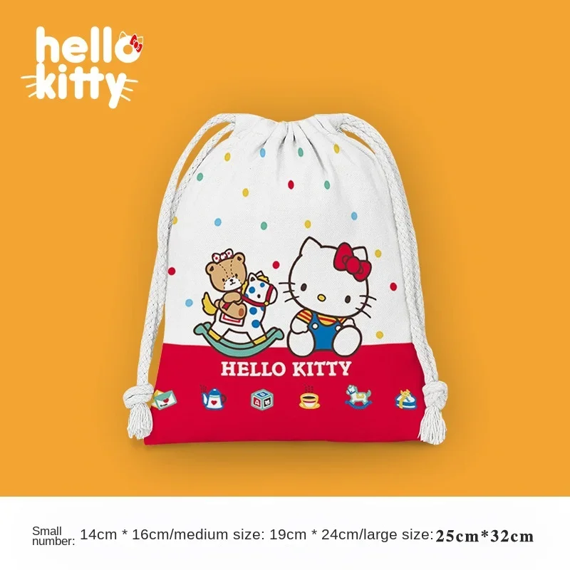 Hello Kitty Drawstring Pocket Storage Bag Cute Cartoon Printing Water Proof Women Girl Portable Folding Bag Drawstring Bag Gift