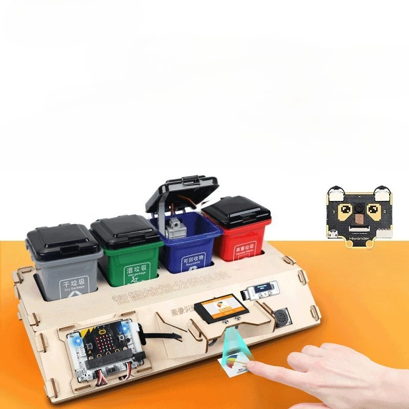 Microbit programming, intelligent garbage classification kit AI vision module image classification voice broadcast