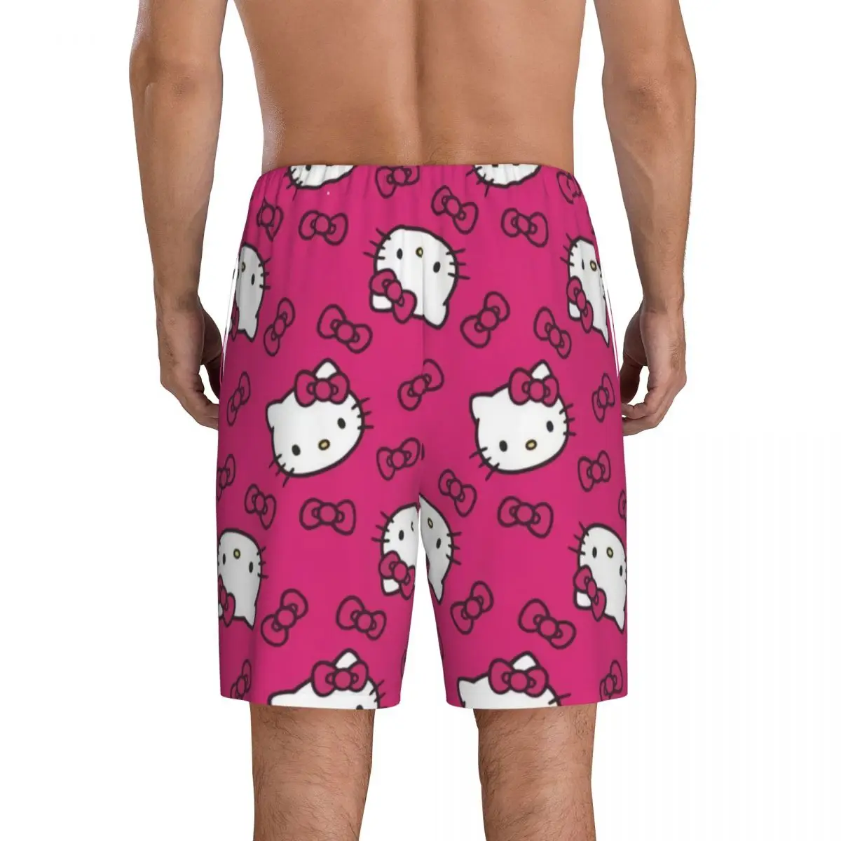 Aangepaste Roze Strik Geanimeerde Anime Hello Kitty Pyjama Broek Mannen Lounge Slaap Short Stretch Nachtkleding Pjs Met Zakken