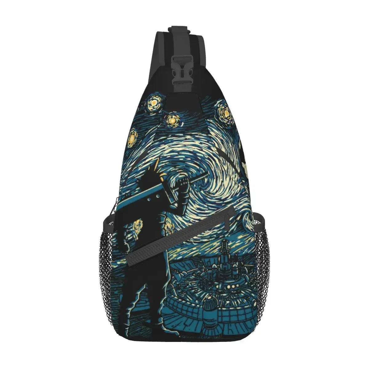 Starry Final Fantasy Van Gogh Small Sling Bags Chest Crossbody Shoulder Sling Backpack Travel Hiking Daypacks Pop Art Game Pack