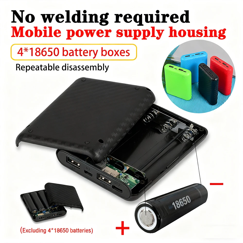 New Portable DIY Power Bank Box 4x18650 Battery Charger Case Fast Charging Case Solderless Power Bank Shell Batteries Charging